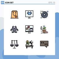 grupp av 9 modern fylld linje platt färger uppsättning för app physic e-handel utbildning smittad redigerbar vektor design element