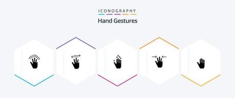 Handgesten 25 Glyphen-Icon-Pack mit drei Fingern. Hand. links. Gesten. Pfeil vektor