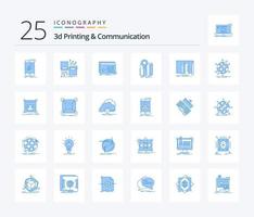 3d utskrift och kommunikation 25 blå Färg ikon packa Inklusive Karta. gps. körfält. programvara. bearbetning vektor