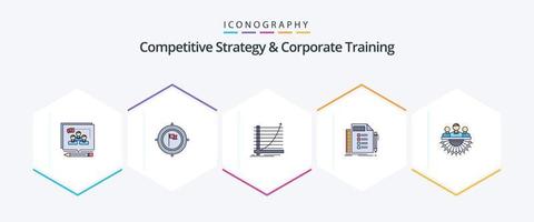 konkurrenskraftig strategi och företags- Träning 25 fylld linje ikon packa Inklusive planen. företag. flagga. mål. kurva vektor