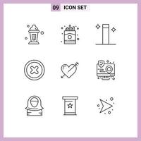 9 användare gränssnitt översikt packa av modern tecken och symboler av kärlek pil magi hjärta inställt redigerbar vektor design element
