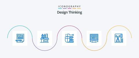 Design Thinking Blue 5 Icon Pack inklusive Website. Browser. Skala. Skala. Stift vektor