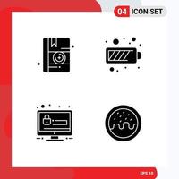 Piktogrammsatz aus 4 einfachen soliden Glyphen von bearbeitbaren Vektordesign-Elementen für medizinisches Konto Batterie Energie Dessert vektor