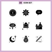9 universelle solide Glyphenzeichen Symbole für Geld Laptop Kommentar Ansicht Suche editierbare Vektordesign-Elemente vektor