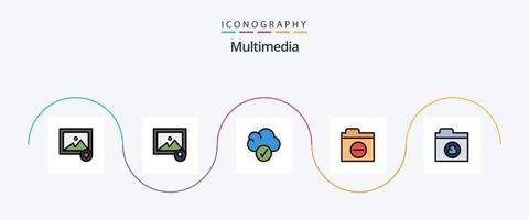 Multimedia-Linie gefülltes flaches 5-Icon-Paket einschließlich . Netzwerk. Daten. Mappe. Error vektor