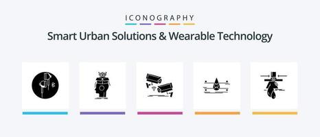 Smart Urban Solutions und Wearable Technology Glyph 5 Icon Pack inklusive Überwachung. Technologie. Digital. Überwachung. Kamera. kreatives Symboldesign vektor