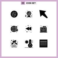 Stock Vector Icon Pack mit 9 Zeilen Zeichen und Symbolen für Rücklauf Pfeil Pfeil Weltverschmutzung editierbare Vektordesign-Elemente