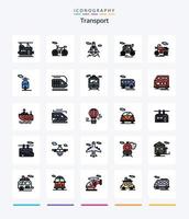 kreativer Transport 25 Zeilen gefülltes Icon Pack wie Transport. Bahn. Transport. Transport. Motor- vektor