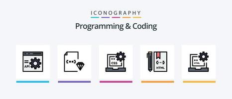 Programmierung und Codierung Zeile gefüllt 5 Icon Pack inklusive entwickeln. Schlecht. sich entwickeln. Website. Entwicklung. kreatives Symboldesign vektor