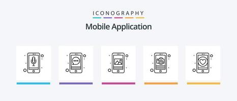 mobil Ansökan linje 5 ikon packa Inklusive kreativ. mobil. app. klot. över hela världen. kreativ ikoner design vektor