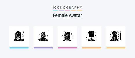 kvinna avatar glyf 5 ikon packa Inklusive svetsare. kvinna. profil. avatar. forskare. kreativ ikoner design vektor