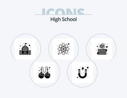 hög skola glyf ikon packa 5 ikon design. geografi. böcker. byggnad. studie. utbildning vektor