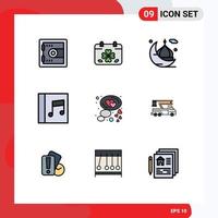 Stock Vector Icon Pack mit 9 Zeilen Zeichen und Symbolen für Herzmusik Mond Medien beten editierbare Vektordesign-Elemente