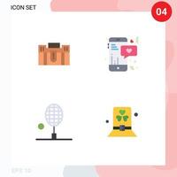 4 flaches Icon-Konzept für mobile Websites und Apps Aktenkoffer-Chat mit bearbeitbaren Vektordesign-Elementen für Reise-Badminton vektor