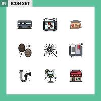 Stock Vector Icon Pack mit 9 Zeilenzeichen und Symbolen für bengalisches Essen, Valentinstag, Dessert, Hochzeit, editierbare Vektordesign-Elemente