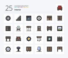 Innenraum 25 Zeilen gefülltes Icon Pack inklusive Schrank. Innere. Treppe. Haushalt. Dekoration vektor