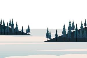 vintersäsong landskap scen med tallskog och sjö vektor