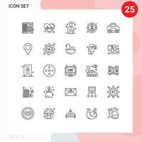 piktogram uppsättning av 25 enkel rader av skåpbil bil flaska användare publik redigerbar vektor design element