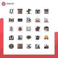 Stock Vector Icon Pack mit 25 Zeilenzeichen und Symbolen für Weihnachten, Weihnachten, Datumssignal, bearbeitbare Vektordesign-Elemente