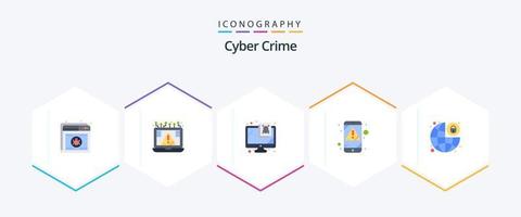 Cyber Crime 25 Flat Icon Pack inklusive Handy. Alarm. Notiz. Virus. Monitor vektor