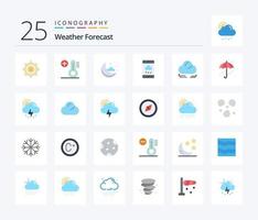 väder 25 platt Färg ikon packa Inklusive väder. halvmåne. väder. moln. regn vektor