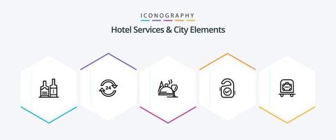 Hotelservices und Stadtelemente 25-zeiliges Icon-Pack inklusive Schild. Verkauf. Service. Schild . Lebensmittel vektor