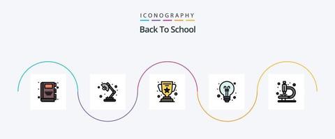 tillbaka till skola linje fylld platt 5 ikon packa Inklusive forskning. labb. kopp. tillbaka till skola. aning vektor