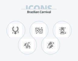 brasiliansk karneval linje ikon packa 5 ikon design. solros. Sol blomma. tamburin. blomma. spela vektor