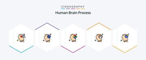 Prozess des menschlichen Gehirns 25 gefülltes Symbolpaket einschließlich Prozess. Mensch. Lösung. Kopf. Puzzle vektor