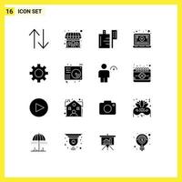 uppsättning av 16 modern ui ikoner symboler tecken för audio verktyg dryck inställningar skärm redigerbar vektor design element