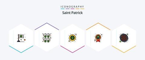Saint Patrick 25 Filledline Icon Pack inklusive Abzeichen. Patrick. Sankt Patrick. Blatt. Poker vektor