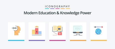 Modernes Bildungs- und Wissens-Power-Flat-5-Icon-Pack einschließlich Bildungsglobus. Bildung. Wachstum . Pfeil. Laptop. kreatives Symboldesign vektor