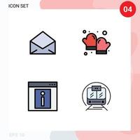 universelle Symbolsymbole Gruppe von 4 modernen Fillline-Flachfarben von E-Mail-Infos offene Kochweb-editierbare Vektordesign-Elemente vektor