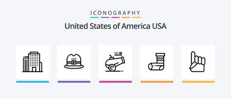 USA Line 5 Icon Pack inklusive . Stiefel. Instrument. shose. amerikanisch. kreatives Symboldesign vektor