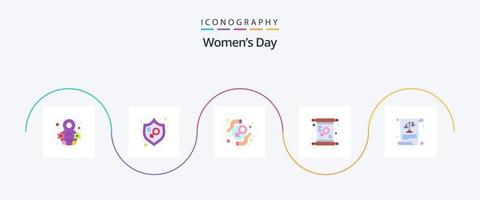 Womens Day Flat 5 Icon Pack inklusive Einladung. Tag. Frau. Karte. Rechte vektor