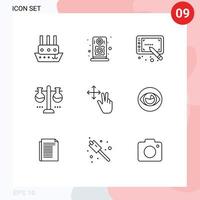 Stock Vector Icon Pack mit 9 Zeilen Zeichen und Symbolen für Hold Finger Stylus Reagenzglas Laborglas editierbare Vektordesign-Elemente