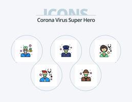 korona virus super hjälte linje fylld ikon packa 5 ikon design. sjuksköterska. lady. kvinna. flicka. officer vektor