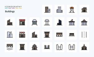 25 byggnader linje fylld stil ikon packa vektor