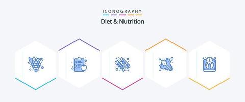 diet och näring 25 blå ikon packa Inklusive vikt. diet. protein. grönsaker. mat vektor