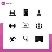9 universell fast glyf tecken symboler av stege dum mobil Gym konstruktion redigerbar vektor design element