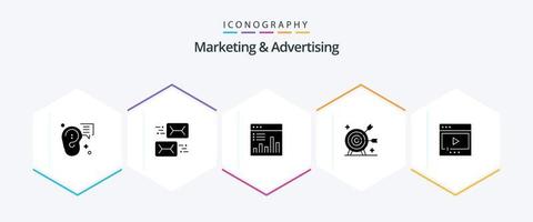 marknadsföring och reklam 25 glyf ikon packa Inklusive mål. prestation. brev. övervakning. Diagram vektor