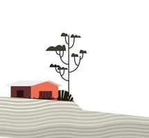 Bauernhof Stall Gebäude Fassade mit Baumpflanze vektor