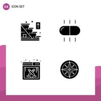 Stock Vector Icon Pack mit 4 Zeilenzeichen und Symbolen für Richtungssoftware Startseite Treppen Pillen Kompass editierbare Vektordesign-Elemente