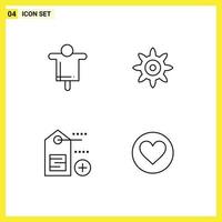 4 användare gränssnitt linje packa av modern tecken och symboler av lantbruk kärlek scarecrow Lägg till favorit redigerbar vektor design element
