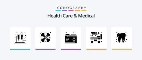 Symbolpaket für Gesundheitswesen und medizinische Glyphe 5 einschließlich Zahn. Zahn. Gesundheit. Patientenbett. Krankenhaus. kreatives Symboldesign vektor