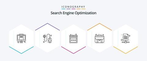 seo 25 linje ikon packa Inklusive dokumentera. portfölj. global. fall. väska vektor