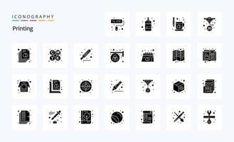 25-Druck-Solid-Glyphen-Icon-Pack vektor