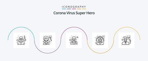 Corona-Virus-Superhelden-Linie 5-Icon-Pack einschließlich Männchen. medizinische Unterstützung. weiblich. medizinisch. Arzt vektor