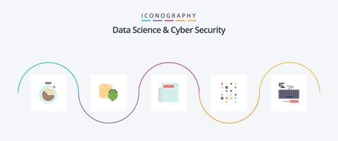 data vetenskap och cyber säkerhet platt 5 ikon packa Inklusive hårdvara. nyckel. Nyheter. sedan. data vektor