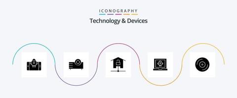 enheter glyf 5 ikon packa Inklusive raket. bärbar dator. teknologi. app. smart Hem vektor
